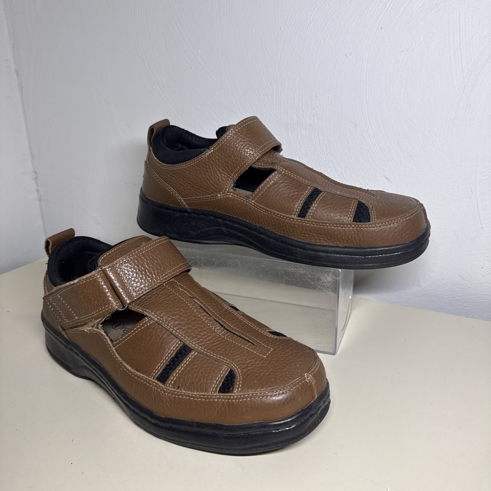 OrthoFeet 572 Edgewater Mens Brown Walking Shoes Hook Loop Strap Size 12 Wide